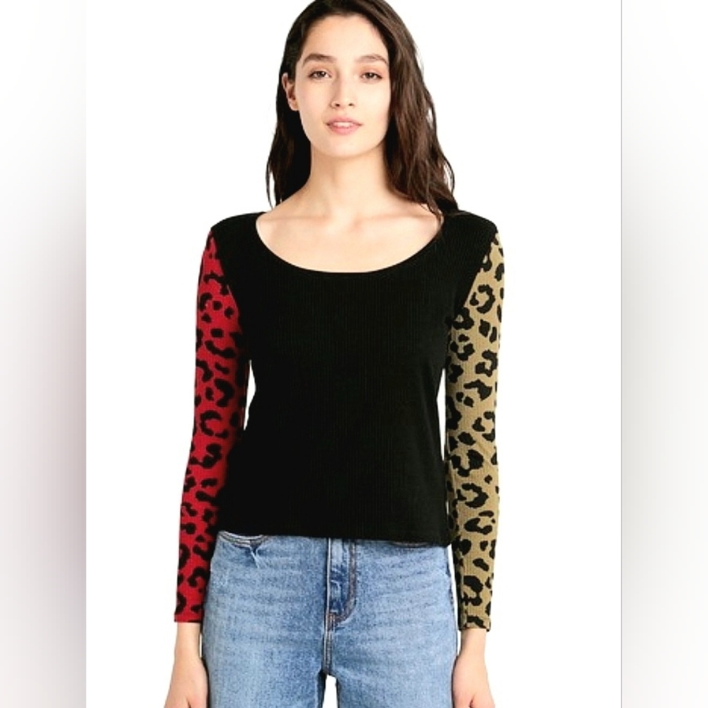 Desigual Ibory Duo Color Leopard Print Long Sleeves Size M